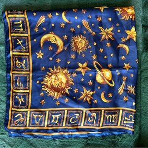 Astrology Themed Blue and Gold Scarf